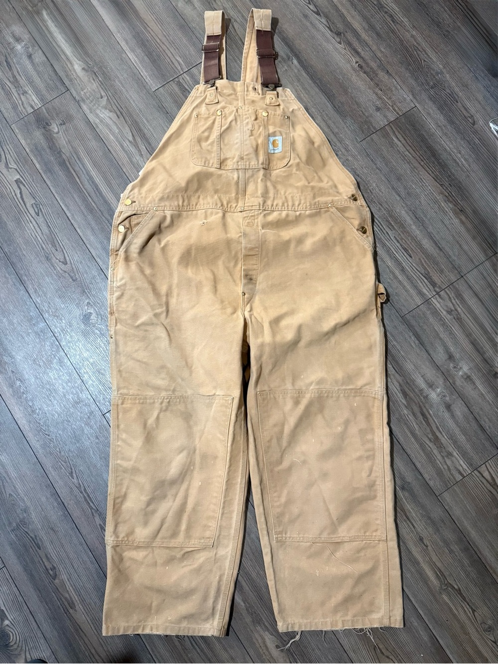 Vintage Carhartt USA Brown Duck Double Knee Bib Overalls 48x30 Workwear